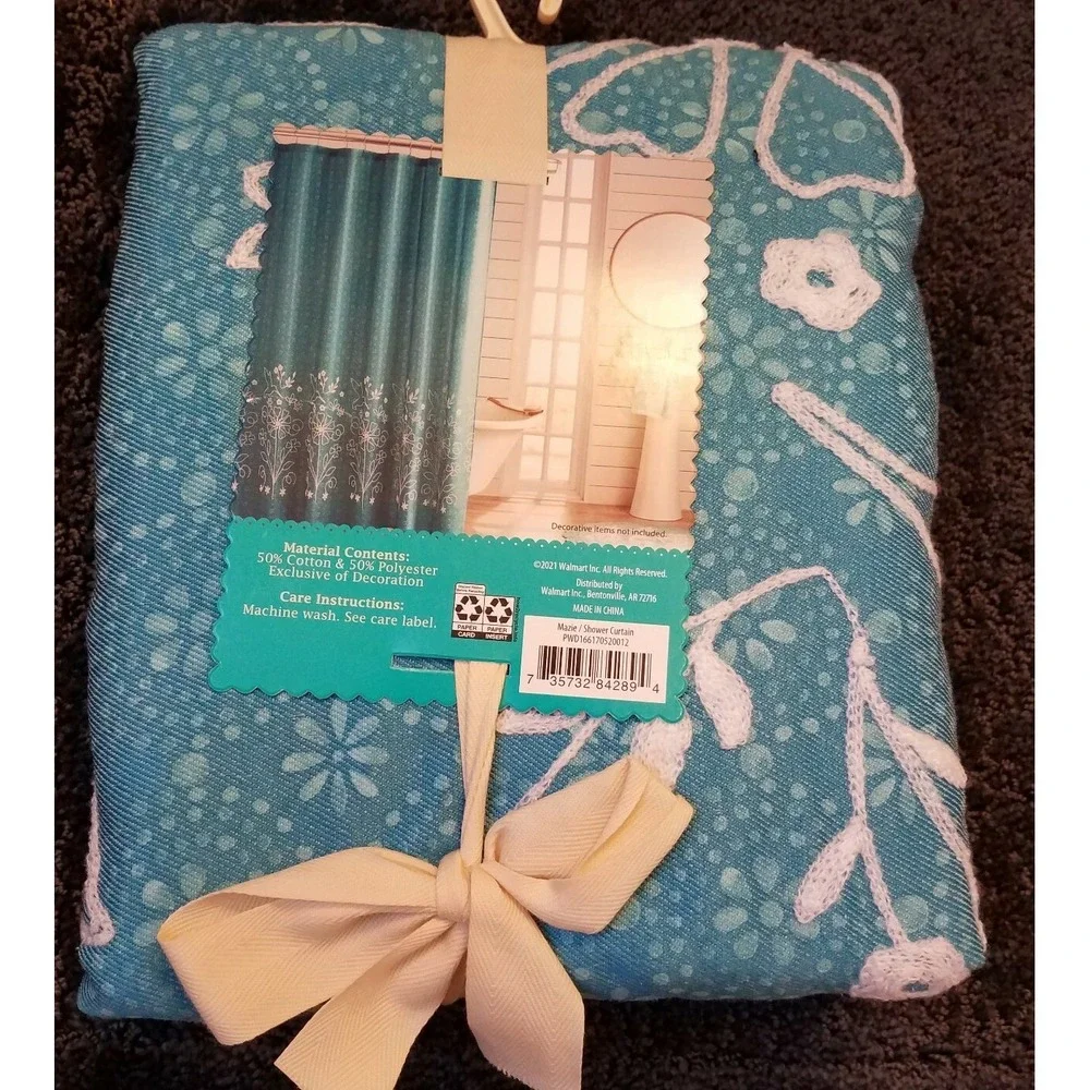Pioneer Woman‎ Mazie Fabric Shower Curtain Floral Chainstitch Embroidered NEW